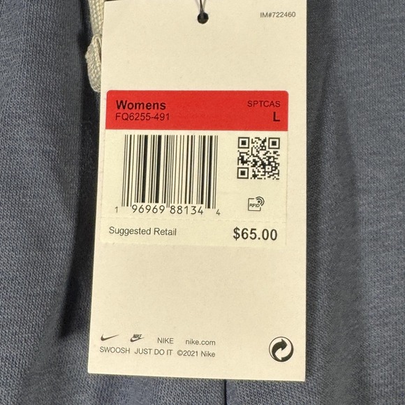 Nike Pants Womens L Blue Standard Fit Mid Rise Fleece Logo FQ6255-491 - Picture 3 of 11